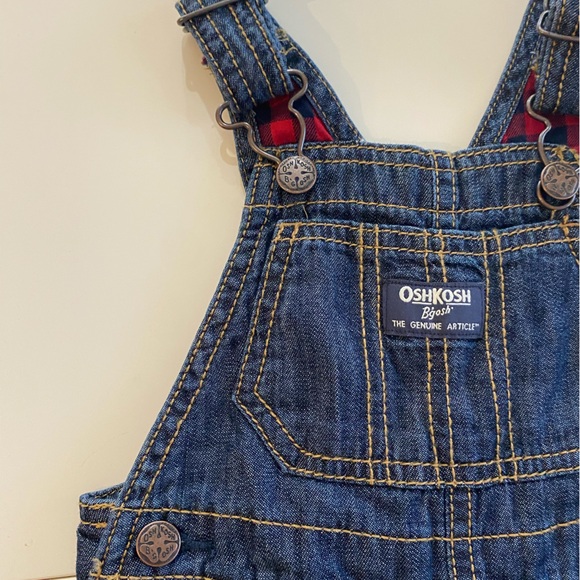OshKosh  Baby Buffalo Plaid-Lined Overalls 12M - Picture 4 of 6